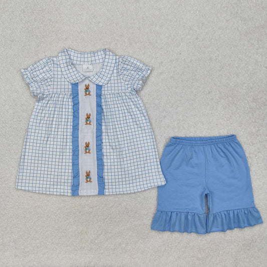 GSSO1583Short sleeves rabbit tunic ruffle shorts girls Easter clothes