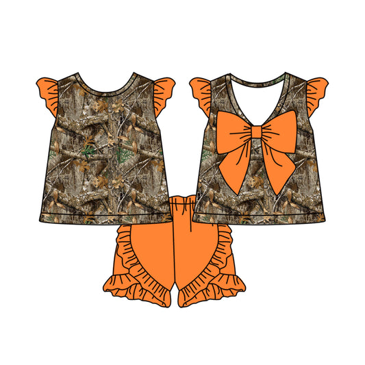 GSSO1584 Baby Girls Real Tree Camo Hunting Bow Tunic Ruffle Shorts Clothes Sets Preorder