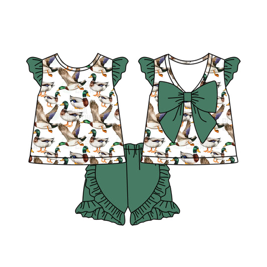 GSSO1585 Baby Girls Mallard Ducks Hunting Bow Tunic Ruffle Shorts Clothes Sets Preorder