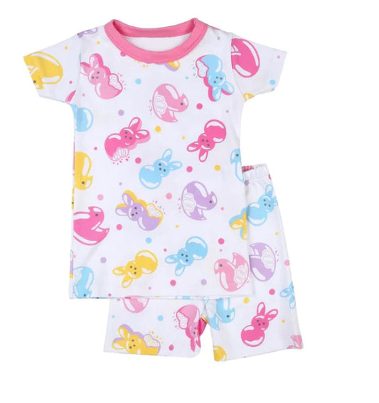 GSSO1587 Baby Girls Easterl Pink Blue Rabbits Shirt Shorts Pajamas Clothes Sets Preorder