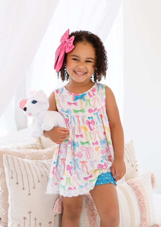 GSSO1588 Baby Girls Colorful Bows Tunic Summer Shorts Clothes Sets