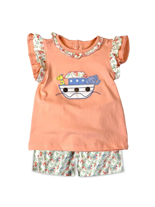 GSSO1590 Baby Girls Animal Boats Shirts Small Flowers Shorts Clothes Sets