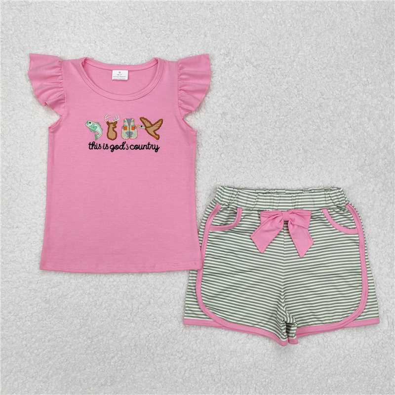 6.04   New Rts No Moq 8-9 Days By Air Arrived it Boys Clothing Set - God's Country Fish Deer Duck Top Shorts - Outdoor Theme Boys Outfit