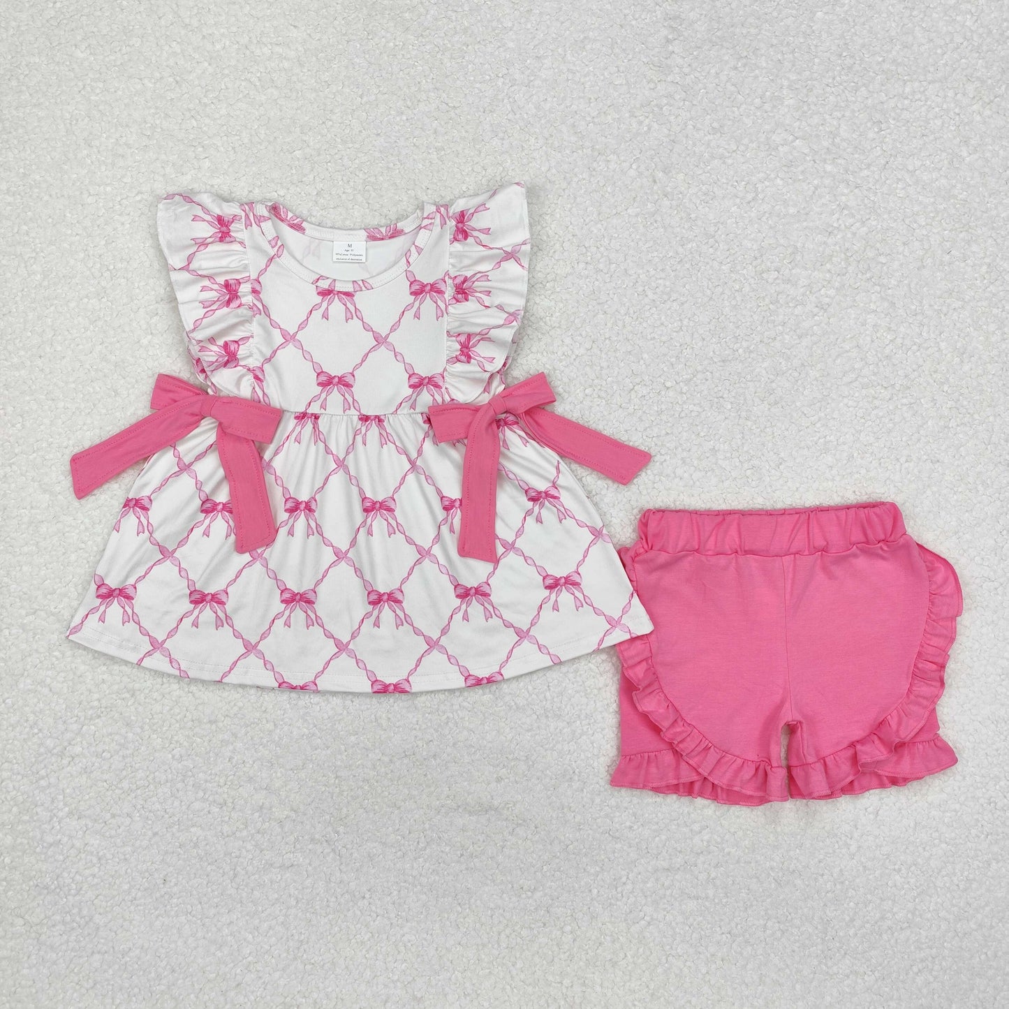 GSSO1620  Hot pink bow tunic ruffle shorts girls summer clothes