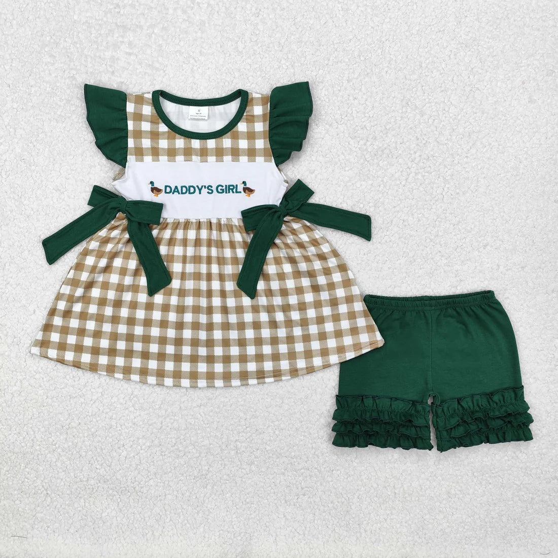 10.4 RTS Sibling Baby Girls Embroidery I Love Dad Top Ruffle Shorts Clothes Set
