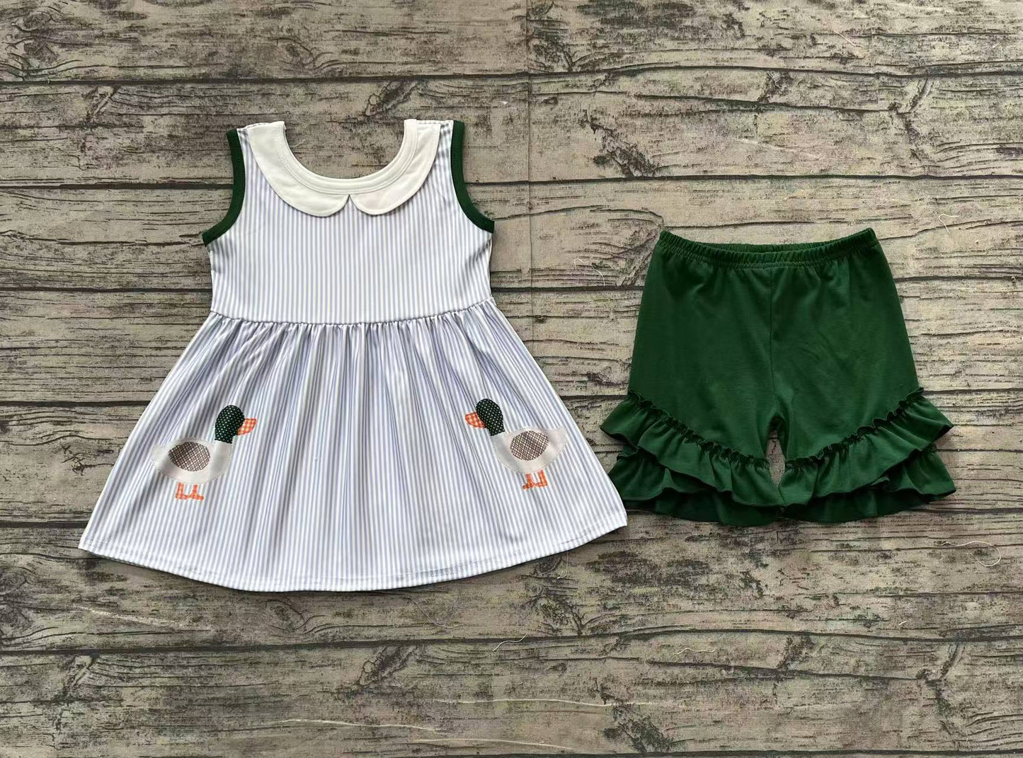 GSSO1658Sleeveless stripe duck tunic ruffle shorts girls clothes