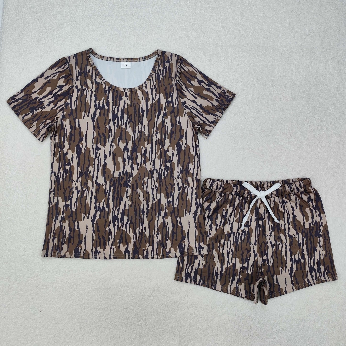GSSO1681Bottomland camo top shorts adult women summer set