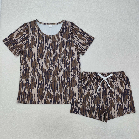 GSSO1681Bottomland camo top shorts adult women summer set
