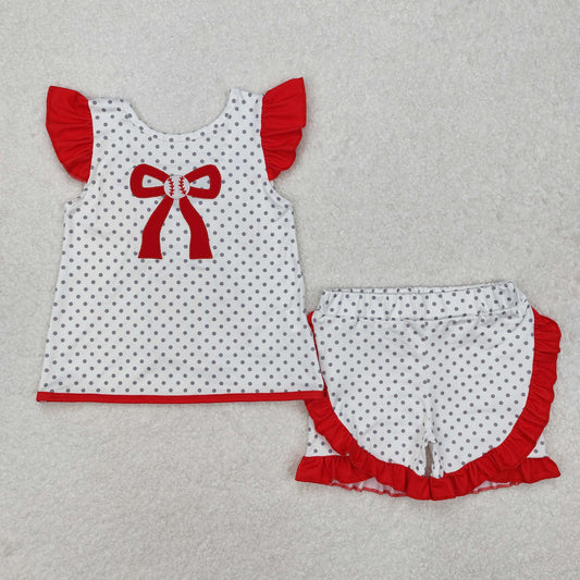 GSSO1698Flutter sleeves polka dots baseball tunic shorts girls clothes