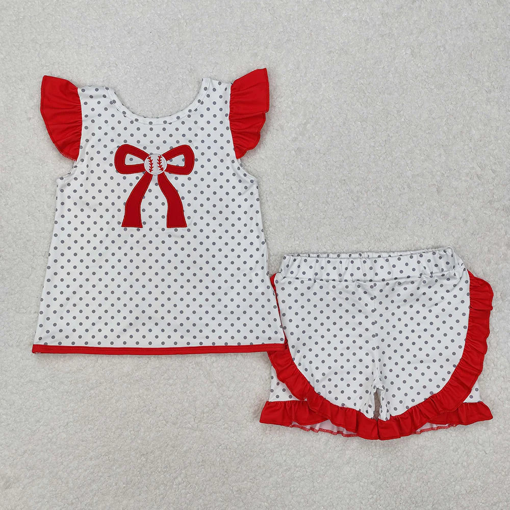 12.27 RTS Sibling Baby Girls Baseball Bow Rompers Clothes Suits