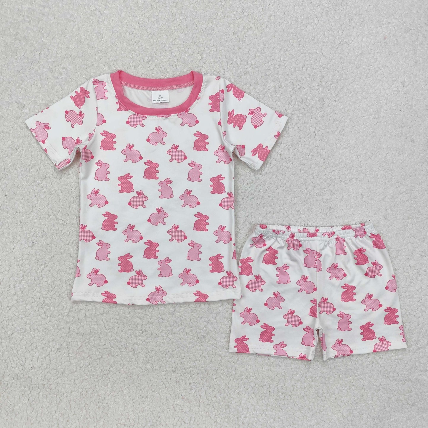 GSSO1700 PRE-ORDER baby girl clothes Easter rabbit pink short sleeve shorts set