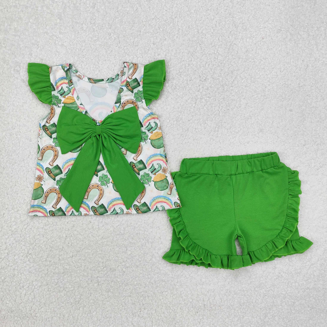 12.15 RTS Sibling Boys Baby Girls St Patrick Day Qautrefoil Outfits Clothes Sets