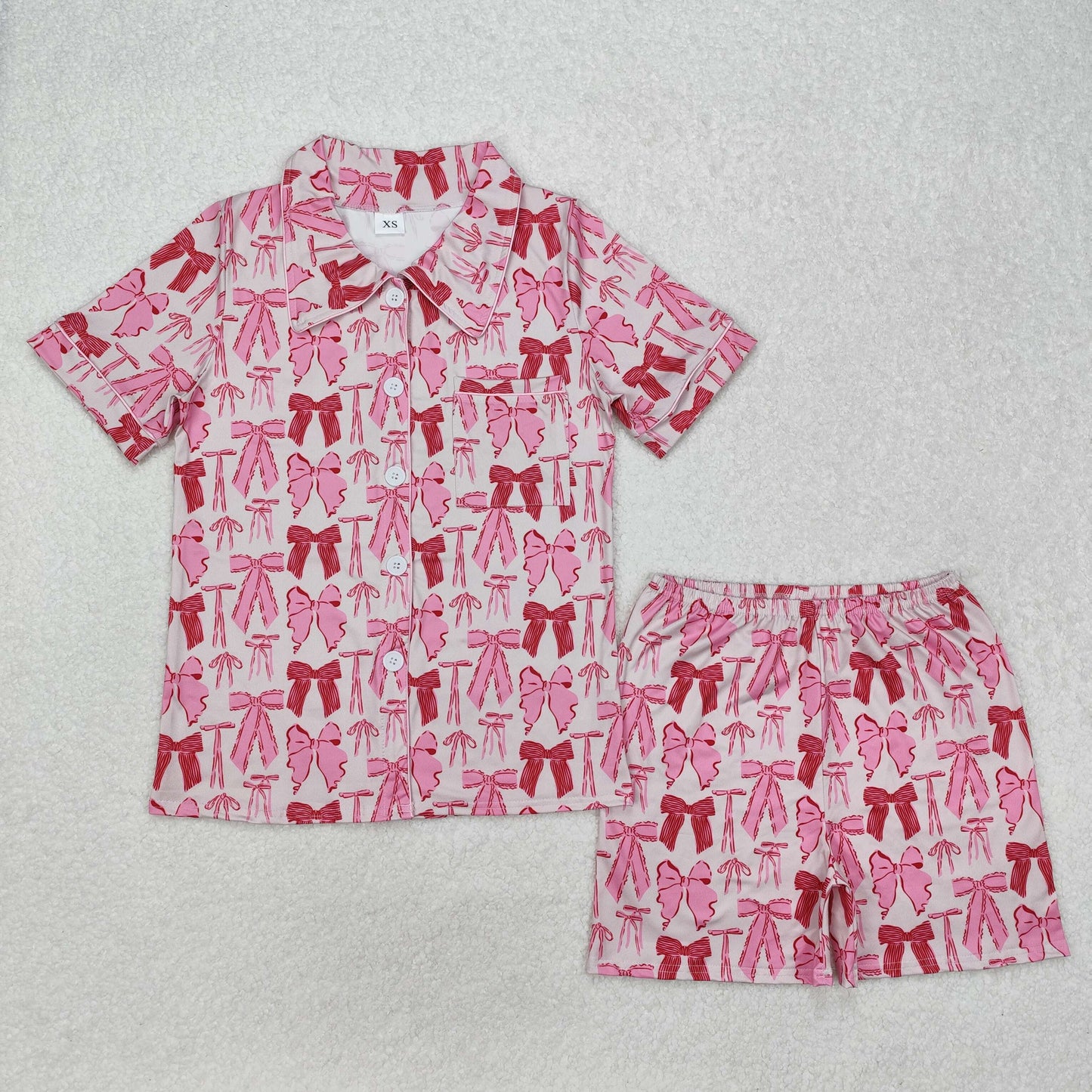 GSSO1717 Short sleeves bow adult women button down pajamas
