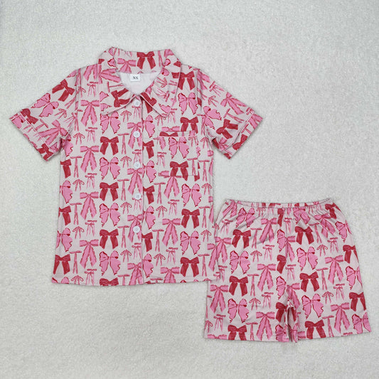 GSSO1717 Short sleeves bow adult women button down pajamas