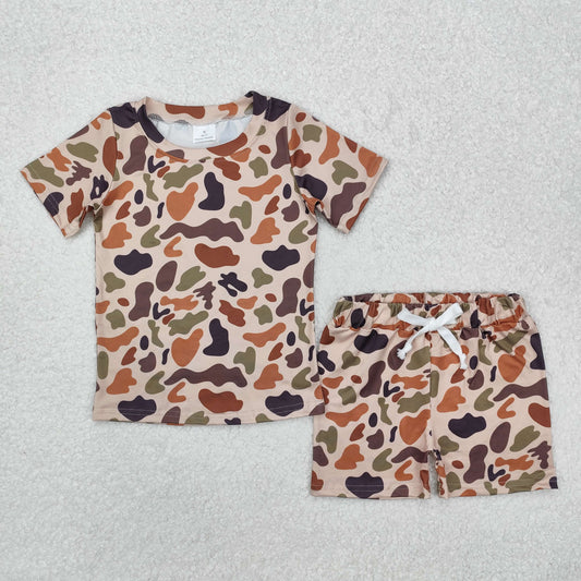 GSSO1724Short sleeves khaki camo top shorts kids clothes