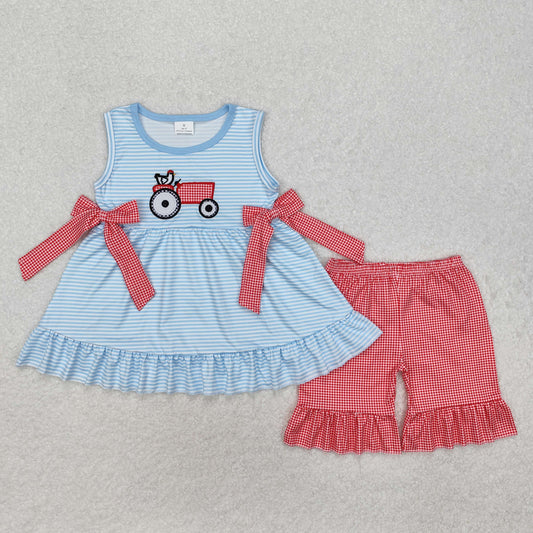 GSSO1728RTS NO MOQ Baby Girls Summer Outfits Sleeveless chicken tractor tunic plaid shorts girls clothes