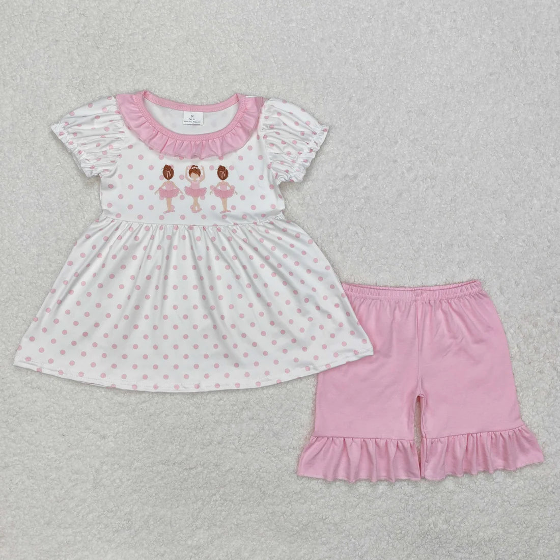 12.13 RTS Sibling Baby Girls Pink Dots Dance Rompers Outfits Sets