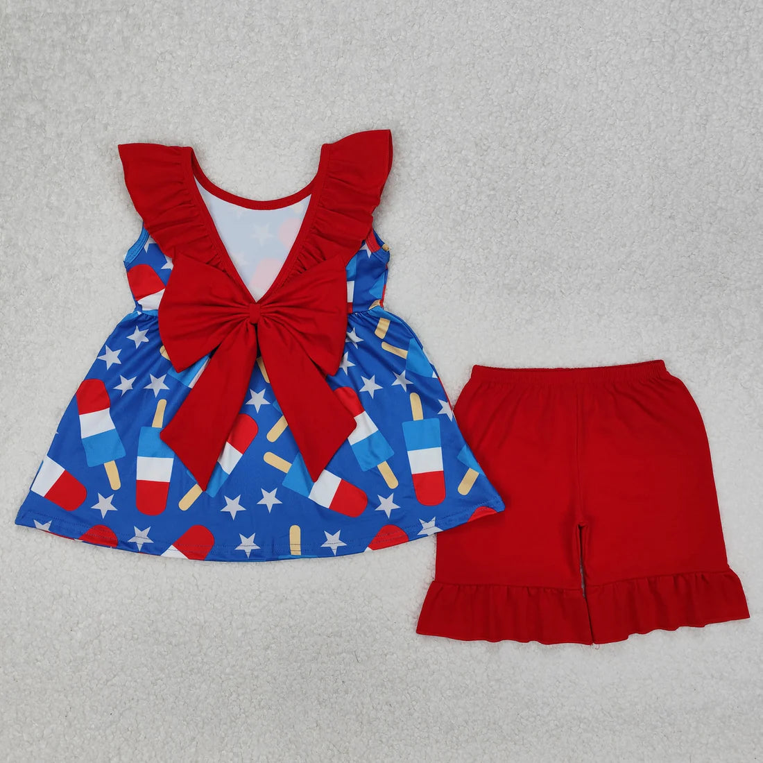 11.10 RTS Sibling Baby Girls Sleeveless Floral Print Bow Tunic Ruffle Shorts Clothes Sets