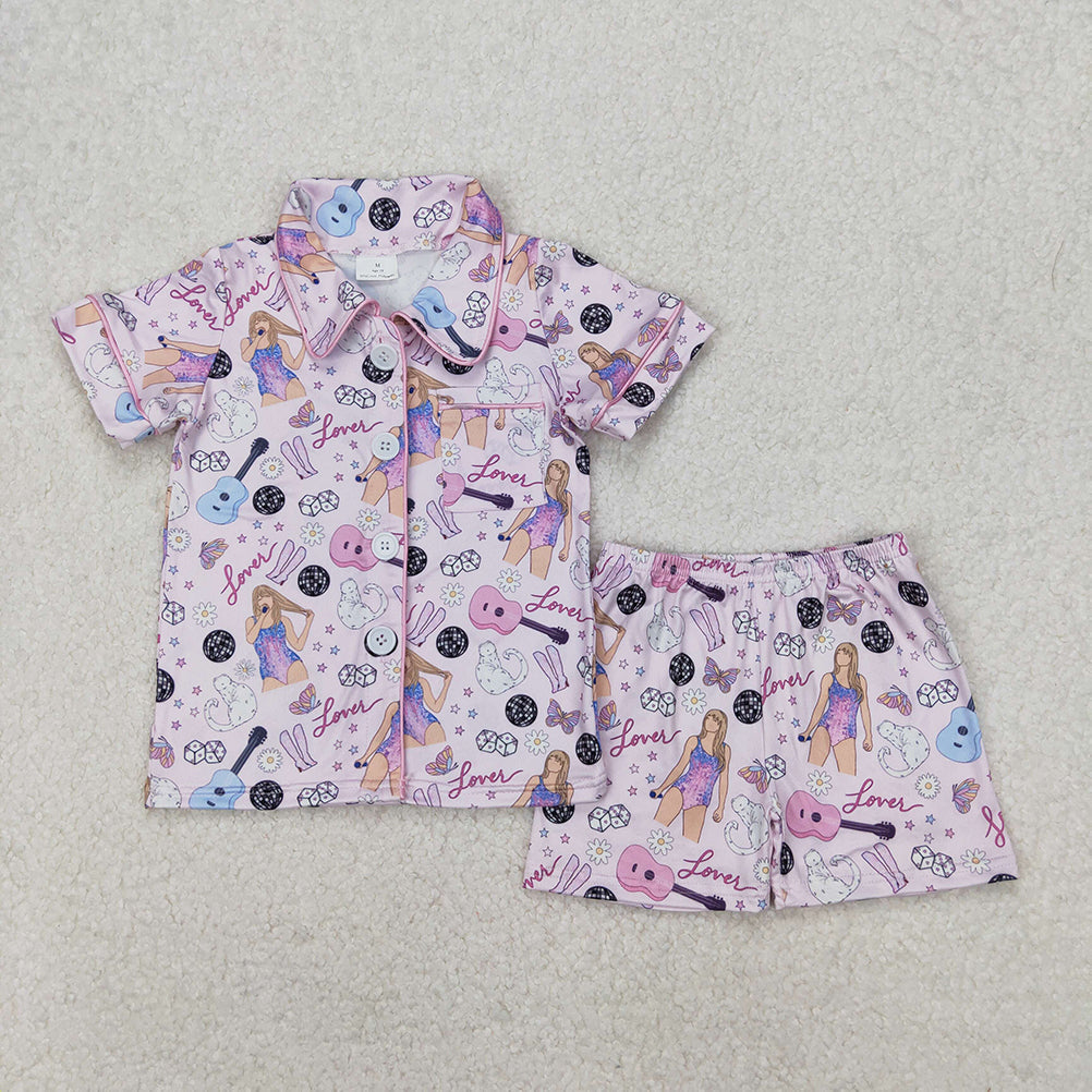 GSSO1773 New Rts No Moq 8-9 Days By Air Arrived it Short sleeves guitar boots singer girls button down pajamas