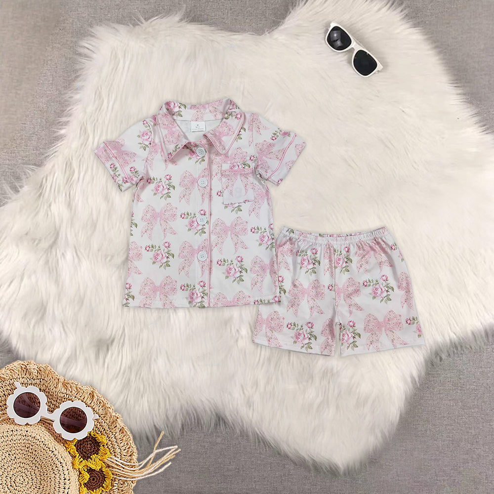 RTS Sibling Baby Girls Blue floral short sleeves girls button down pajamas