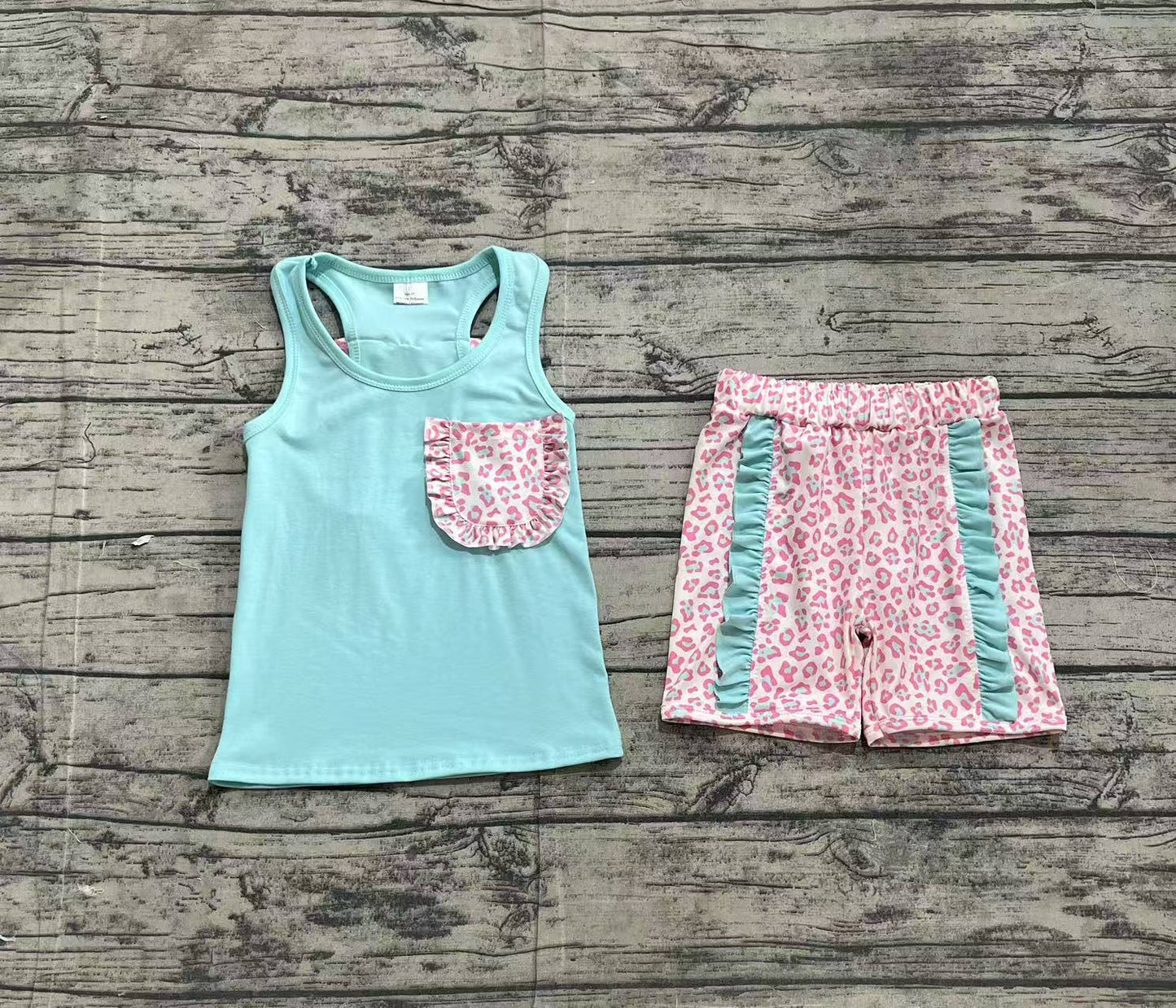 GSSO1784Baby Girls Green Bow Vest And Ruffle Shorts Outfit Set Cute Pocket Detail Clothing Combo for Infants