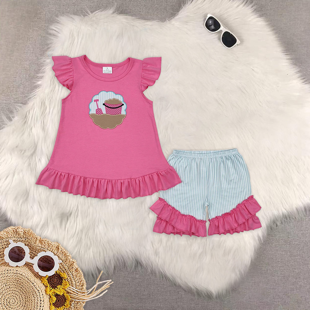 8.12   RTS Sibling Flutter sleeves beach sand top shorts girls boyssummer outfits