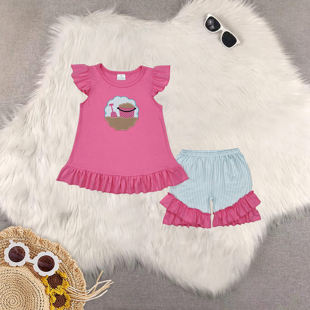 RTS Sibling Baby Girls Flutter sleeves beach ball top shorts kids girls clothes
