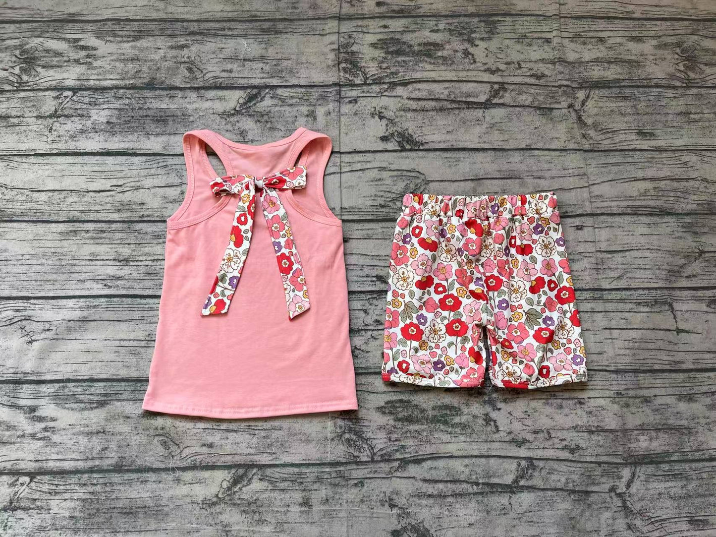 GSSO1793Baby Girls Pink Vest Shirt Flowers Shorts Clothes Sets