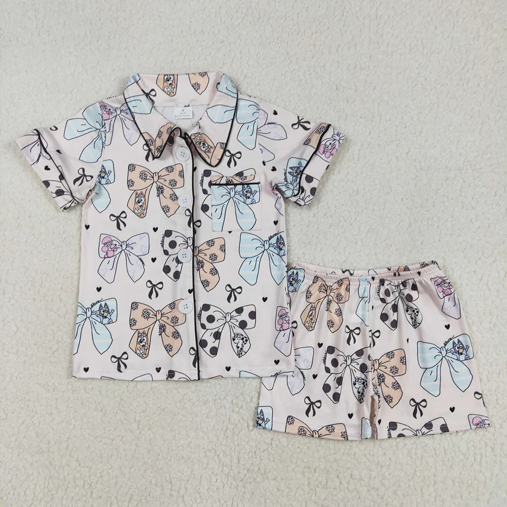11.29 RTS Sibling Baby Kids Dogs Buttons Shirts Shorts Pajamas Sets