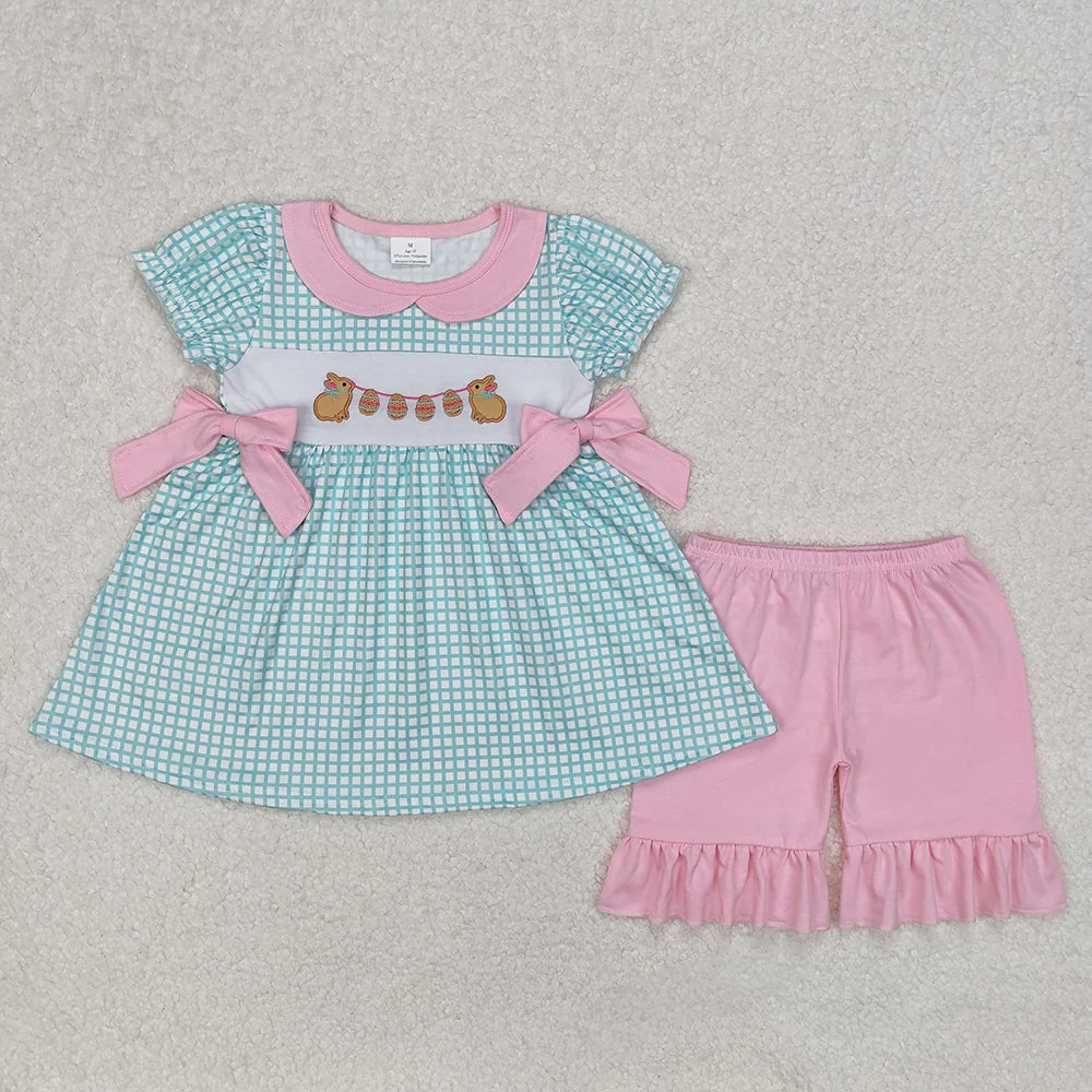 12.9 RTS Sibling Embroidery Baby Girls Easter Rabbits Dresses Outfits Sets