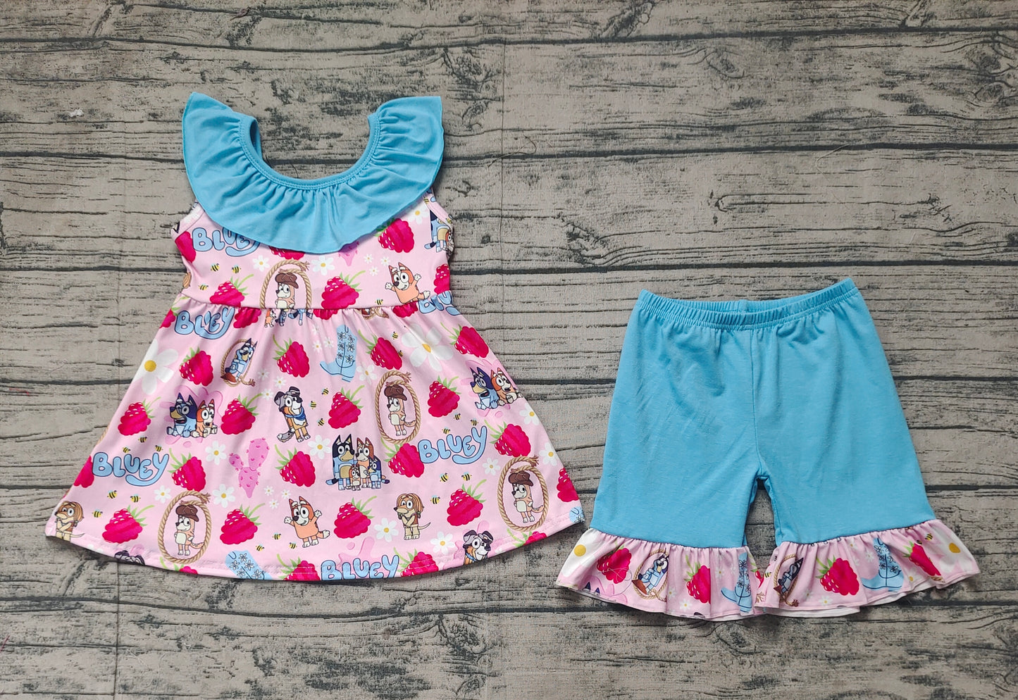 GSSO1904Fashionable Strawberry Dog Floral Ruffle Tunic with Matching Shorts for Girls