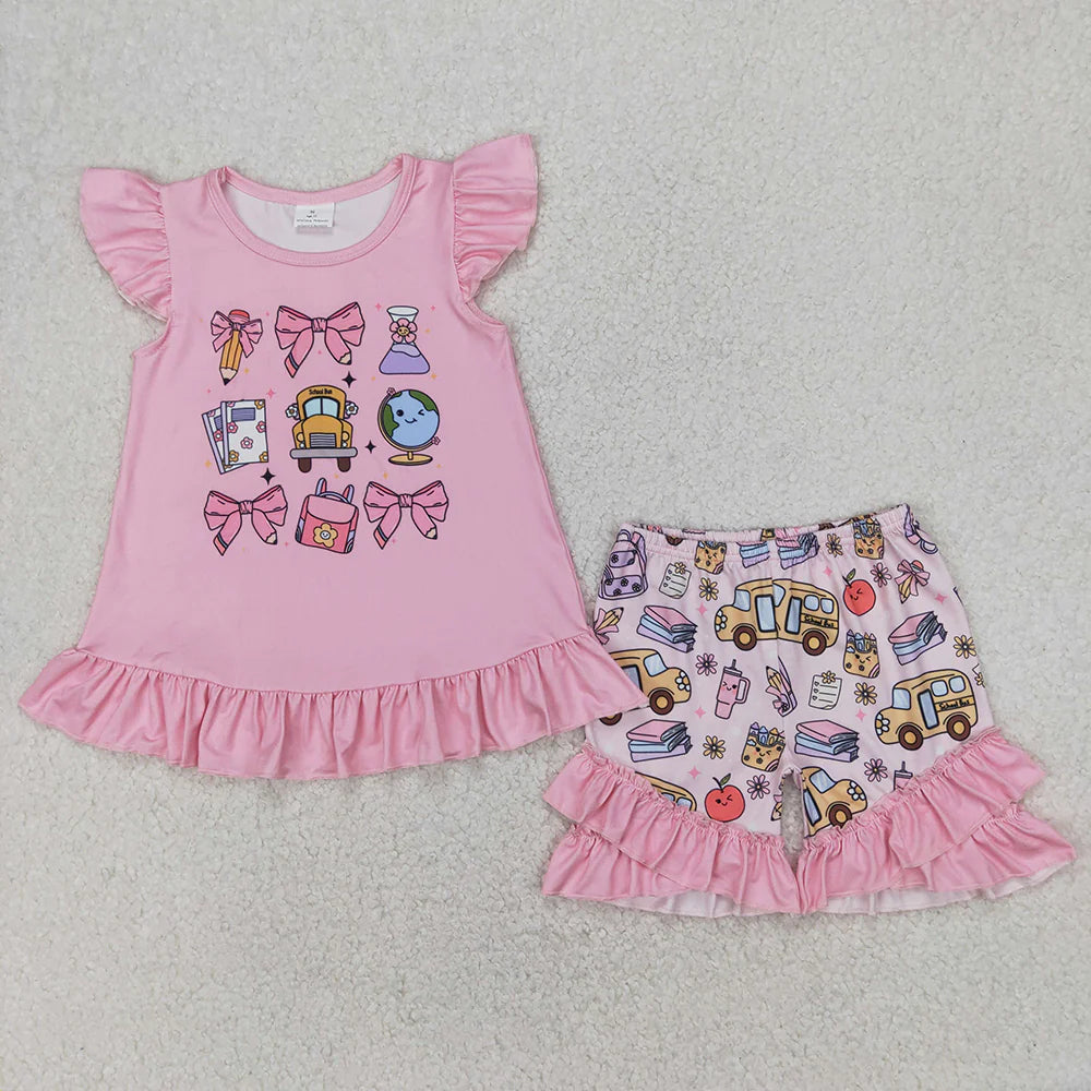 11.29 RTS Sibling Baby Girls Pencil Pink Bow Back To School Dresses Outfits