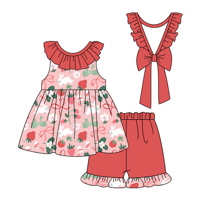 FLOWERS Sleeveless rabbit bow strawberry baby girls Easter dress