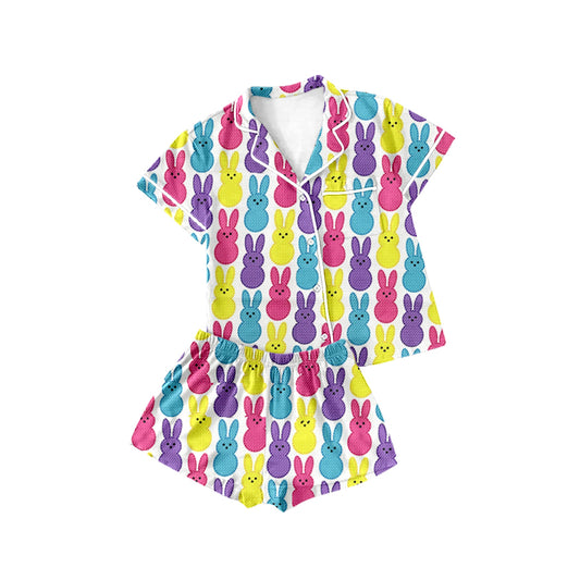GSSO1916Short sleeves colorful bunny girls Easter button down pajamas