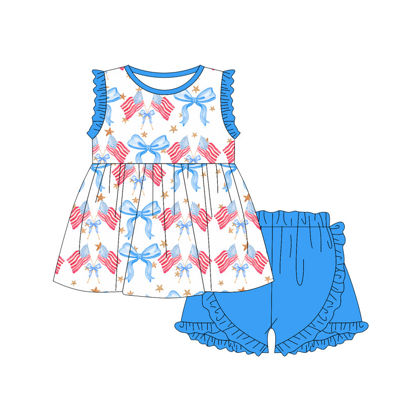 FLOWERSSleeveless stars bow flag kids girls 4th of july clothing