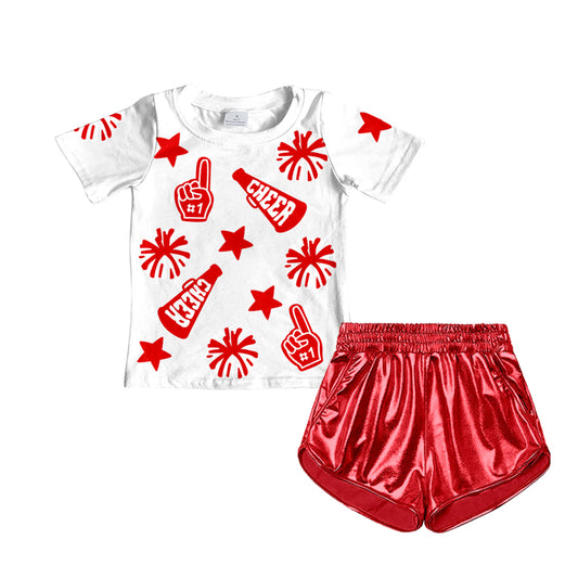 GSSO1937Short sleeves stars cheer top red shorts girls clothes