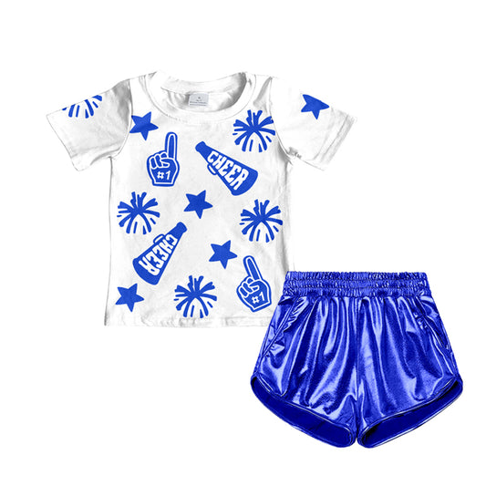GSSO1938Short sleeves stars cheer top blue shorts girls clothes