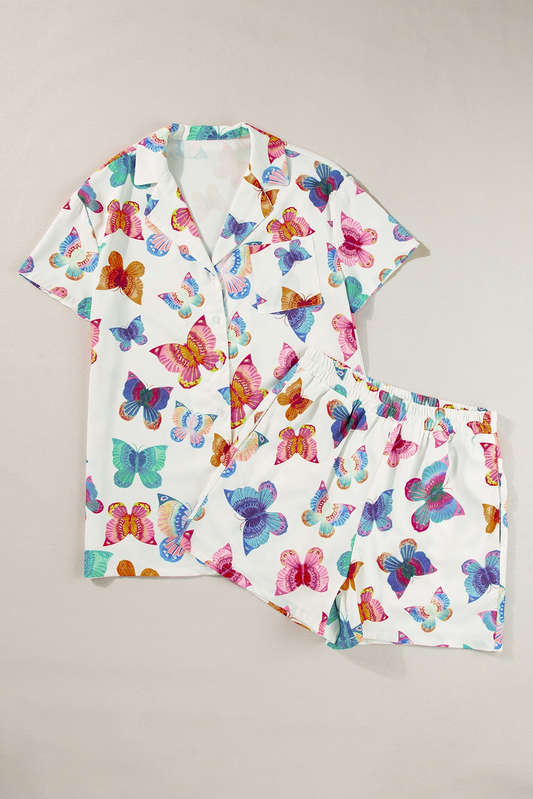 GSSO1945Colorful butterfly adult women button down pajamas
