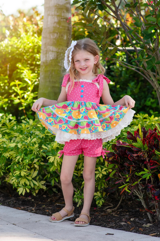 GSSO1951Straps watermelon tunic shorts kids girls summer clothes
