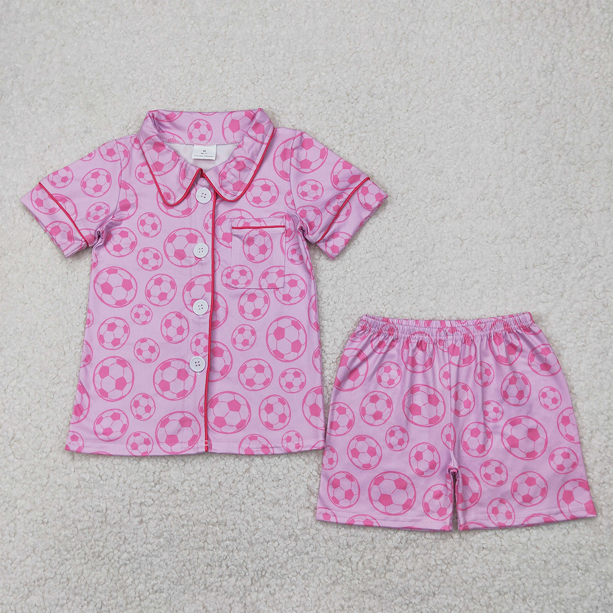 4.12 GSSO1957 RTS NO MOQ Baby Girls Summer Pajamas Outfits  Short sleeves pink soccer baby girls button down pajamas