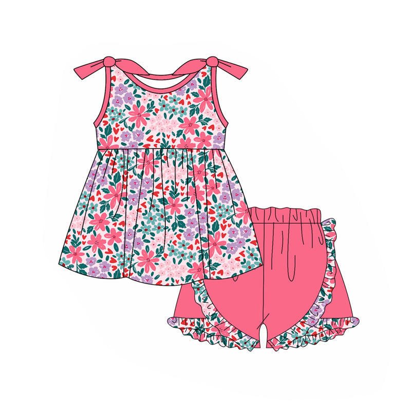 Sleeveless floral tunic ruffle shorts kids girls outfits