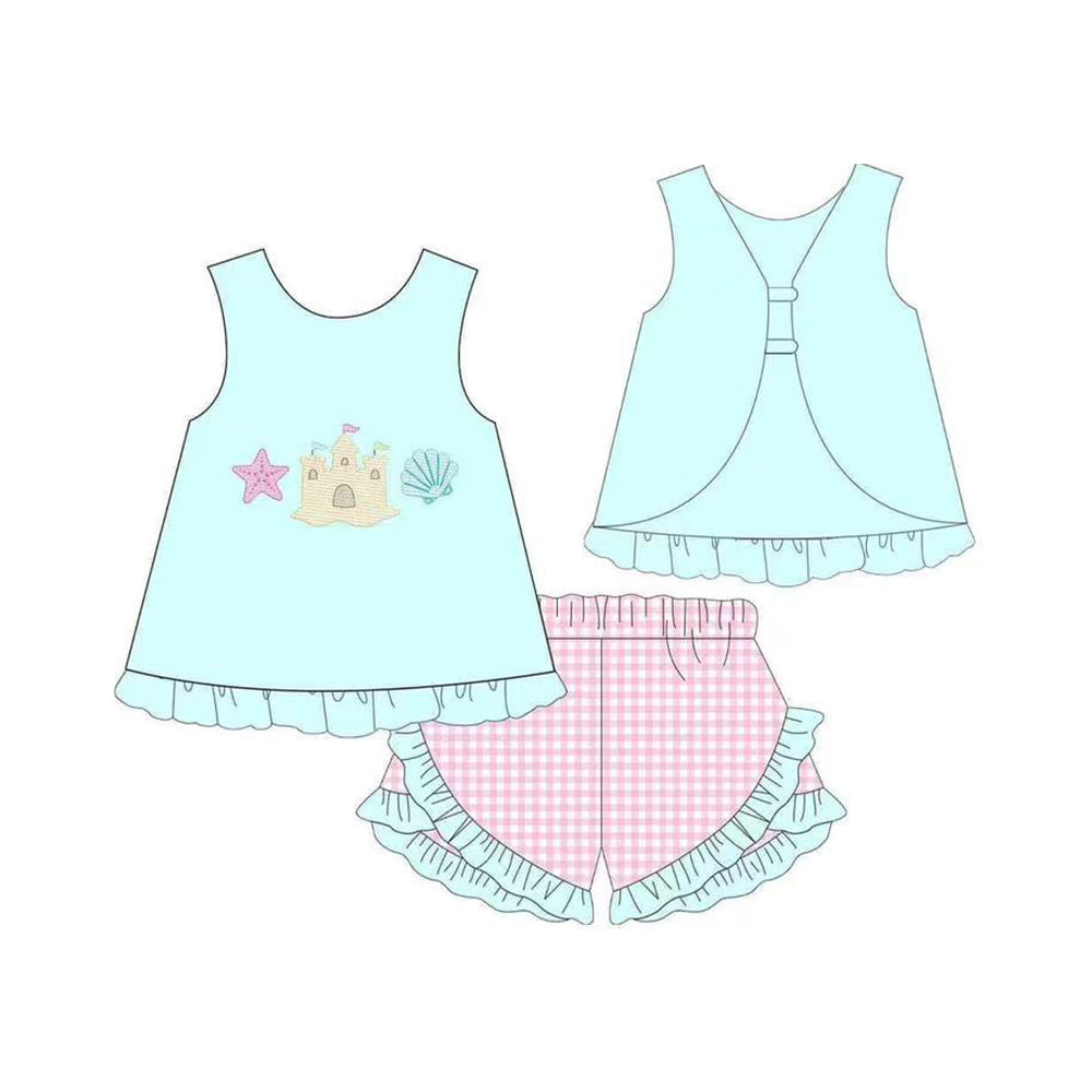 Starfish shell castle top plaid shorts boys kids clothes