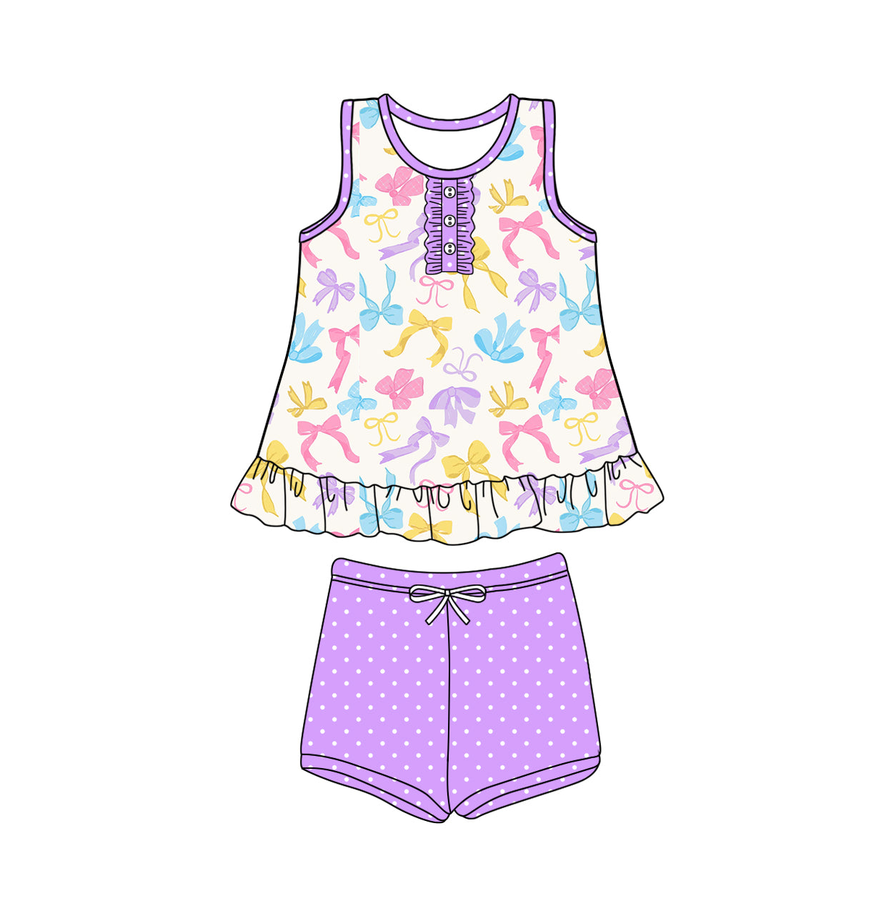 GSSO1990Sleeveless colorful bow top purple shorts girls clothing