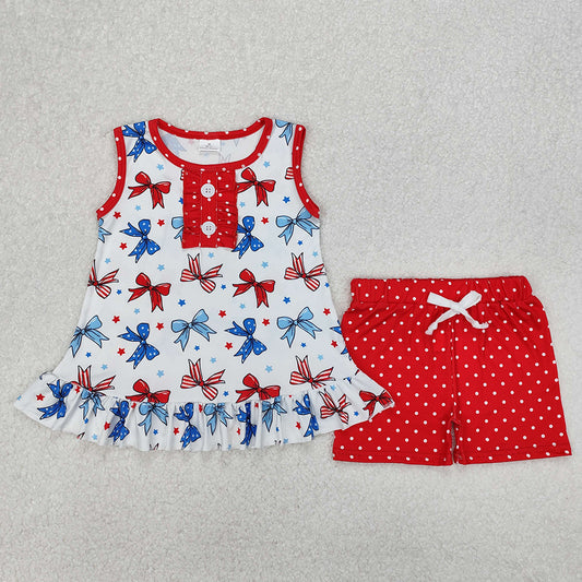 GSSO1991Girls Sleeveless Stars And Stripes Bow Clothing 4th of July Patriotic Outfit