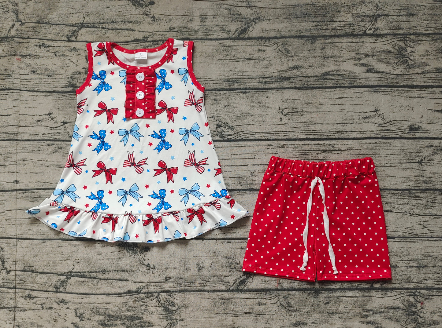 GSSO1991Girls Sleeveless Stars And Stripes Bow Clothing 4th of July Patriotic Outfit