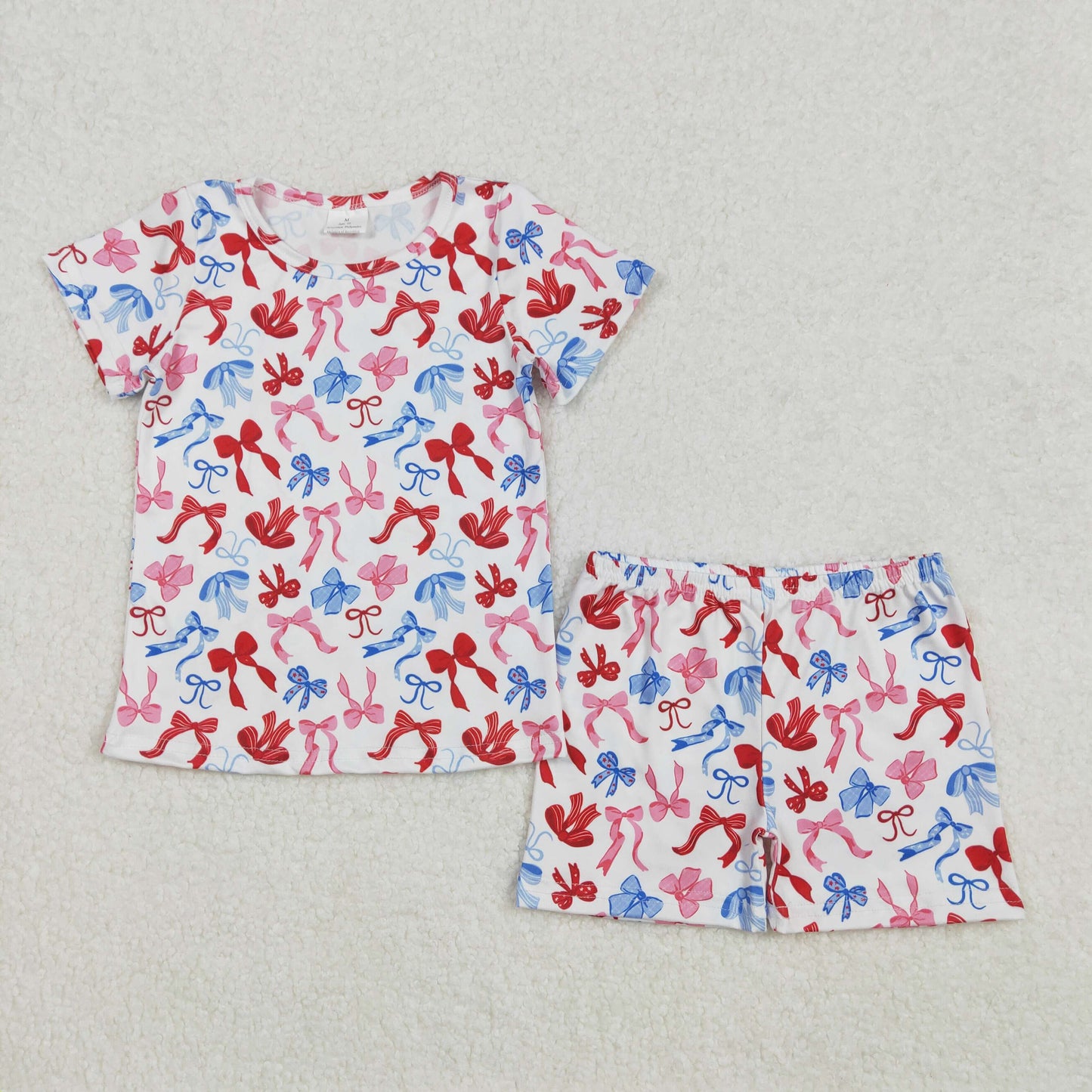 GSSO1992Patriotic 4th of July Ensemble: Short-Sleeved Girls’ Clothes with Red & Blue Bows