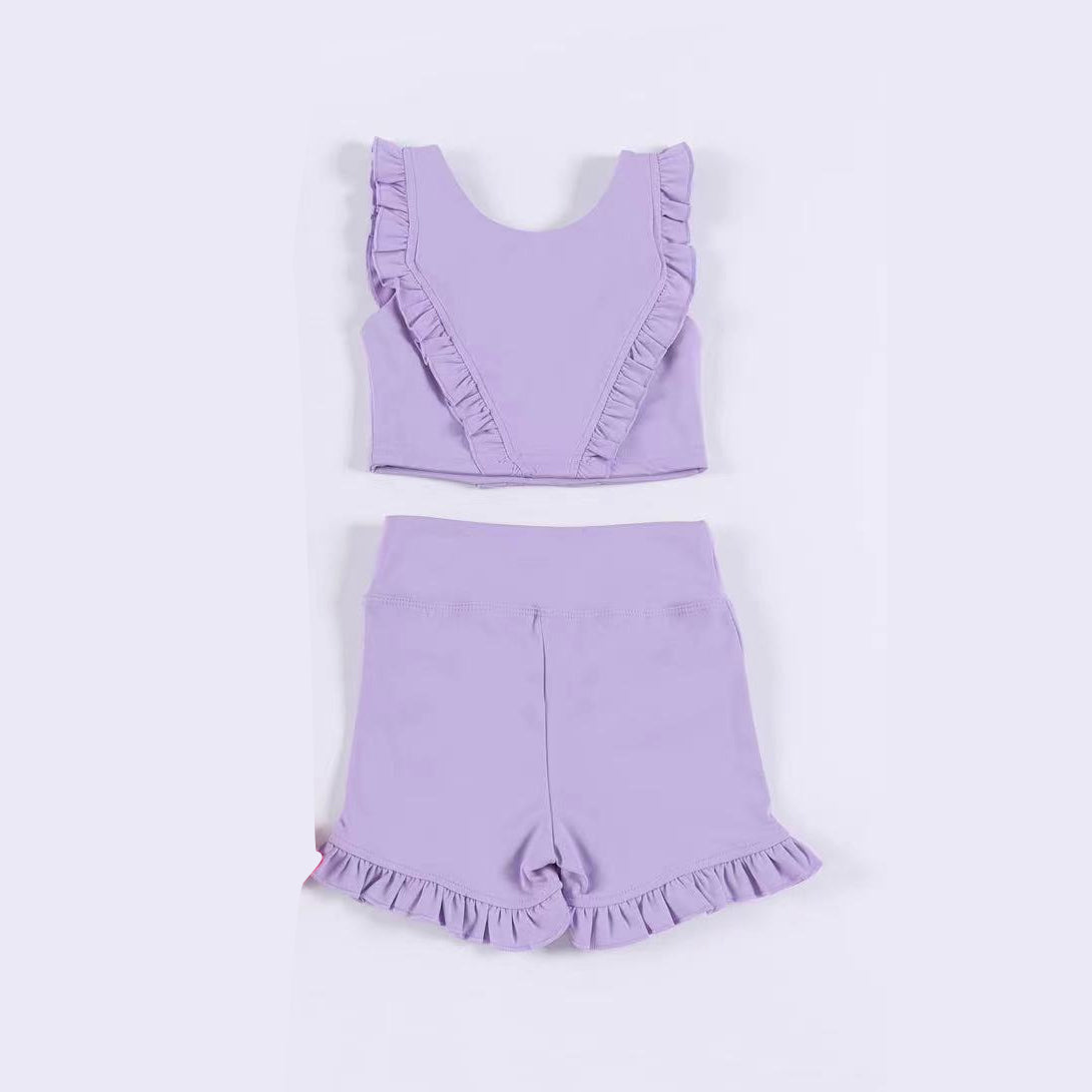Lavender ruffle top shorts kids girls activewear set