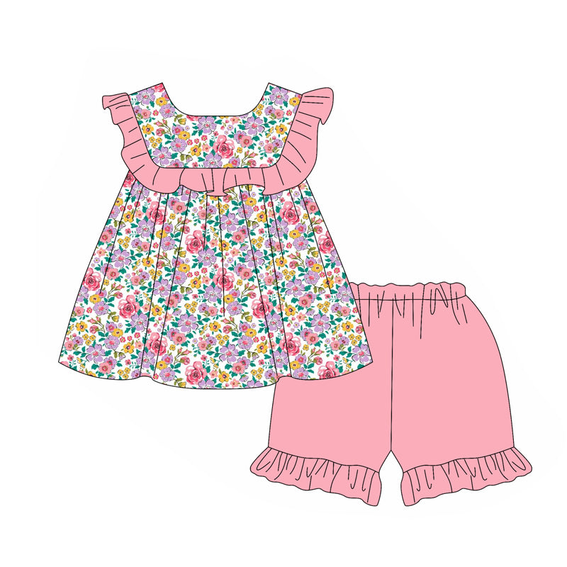 Ruffle peach lavender floral tunic shorts girls outfits