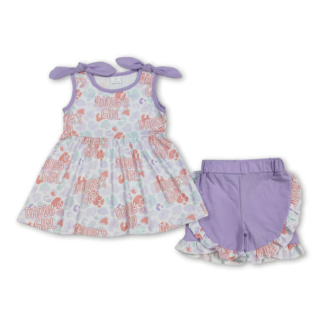 RTS Sibling I love dad pink top plaid shorts girls clothing set
