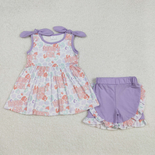 GSSO2010Lavender Leopard 'Daddy's Girl' Girls Tunic Short Set - Soft Cotton Outfit for Little Girls